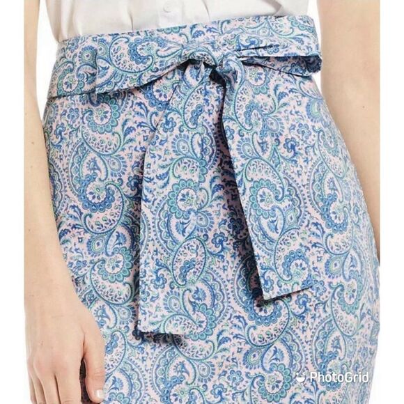 ANTONIO MELANI‎ Blue Paisley Pencil Skirt Belted Tie Waist Liberty London Size 2 - Picture 4 of 10